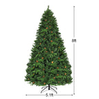 Gymax Premium White 660 LED Green Prelit Spruce Hinged Artificial Christmas Tree, with Pine Cones 8'