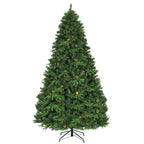 Gymax Premium White 660 LED Green Prelit Spruce Hinged Artificial Christmas Tree, with Pine Cones 8'