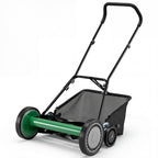 Push Reel Lawn Mower, Cordless 18" Manganese Steel Manual Grass Cutter with 5-Blade, Removable Grass Catcher, 9 Cutting Heights, Walk-Behind Lawn Mower for Garden Farm Yard (Green)