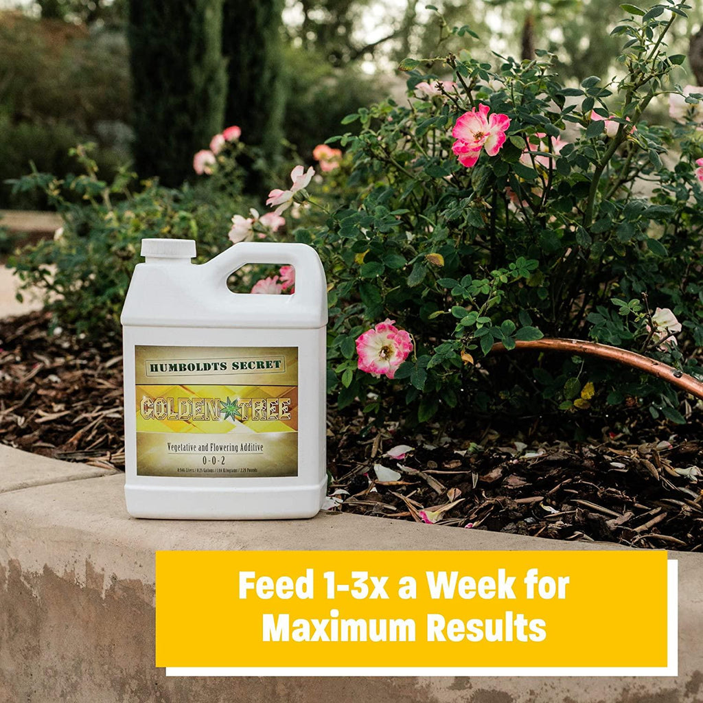 humboldts secret golden tree: plant food for plants &amp; trees - all-in-one concentrated additive - vegetables, flowers, fruits, lawns, roses, tomatoes &amp; more (1 gallon)