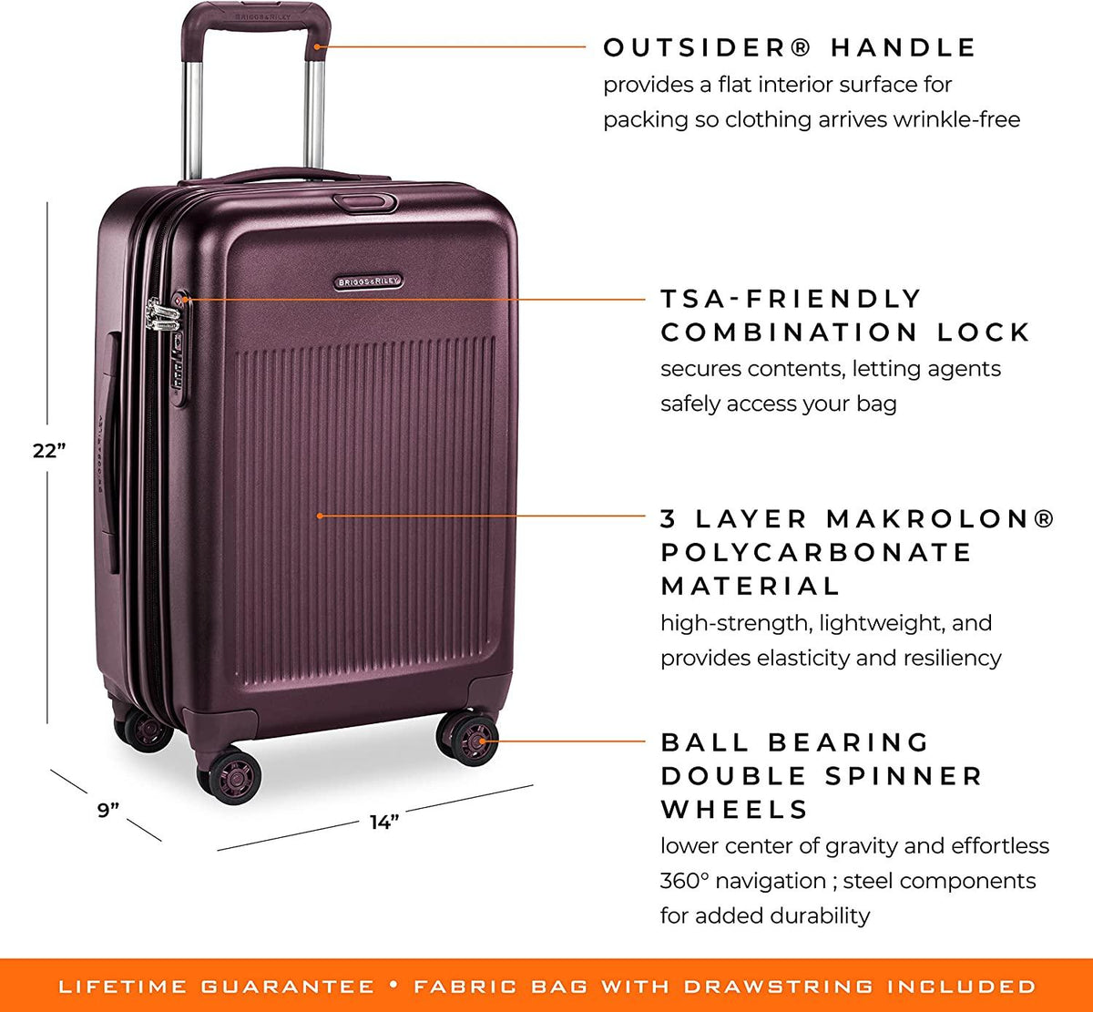 Sympatico Hardside Domestic Spinner Luggage, Plum, 22-Inch Carry-On