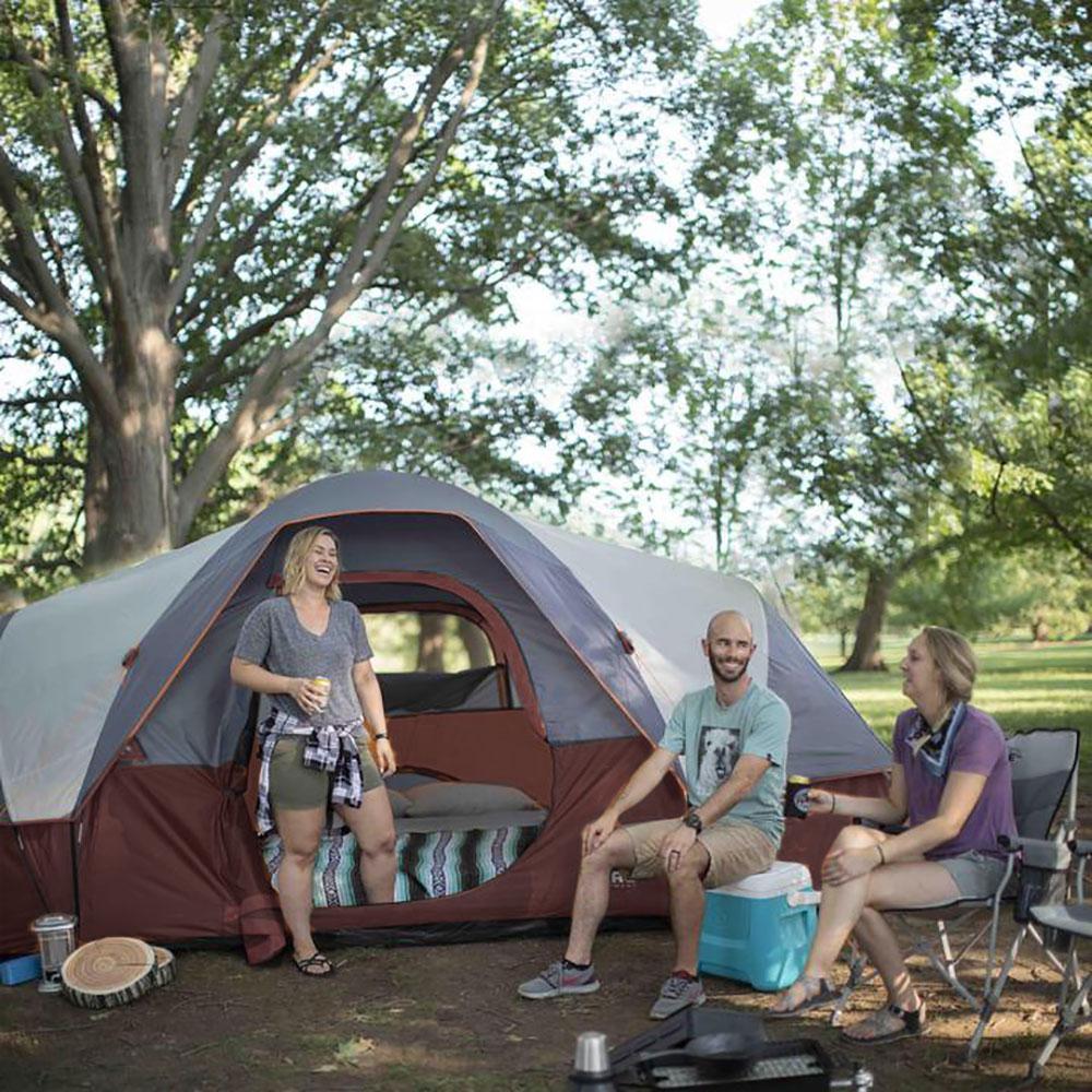 16 ft. L x 9 ft. W x 6 ft. H Extended Dome Tent 9-Person Camping Tent with Air Vents in Red