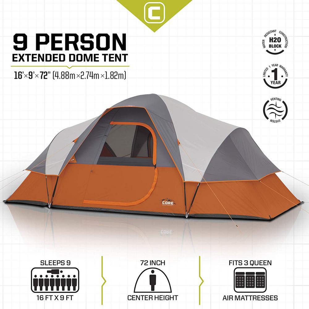 16 ft. L x 9 ft. W x 6 ft. H Extended Dome Tent 9-Person Camping Tent with Air Vents in Red