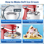 Ice Cream Maker Attachment for  Stand Mixers, Ice Cream Maker Machine Compatible with 4.5QT and Larger  Mixers, 2-Quart Capacity, Sorbet and Gelato Maker Accessory by