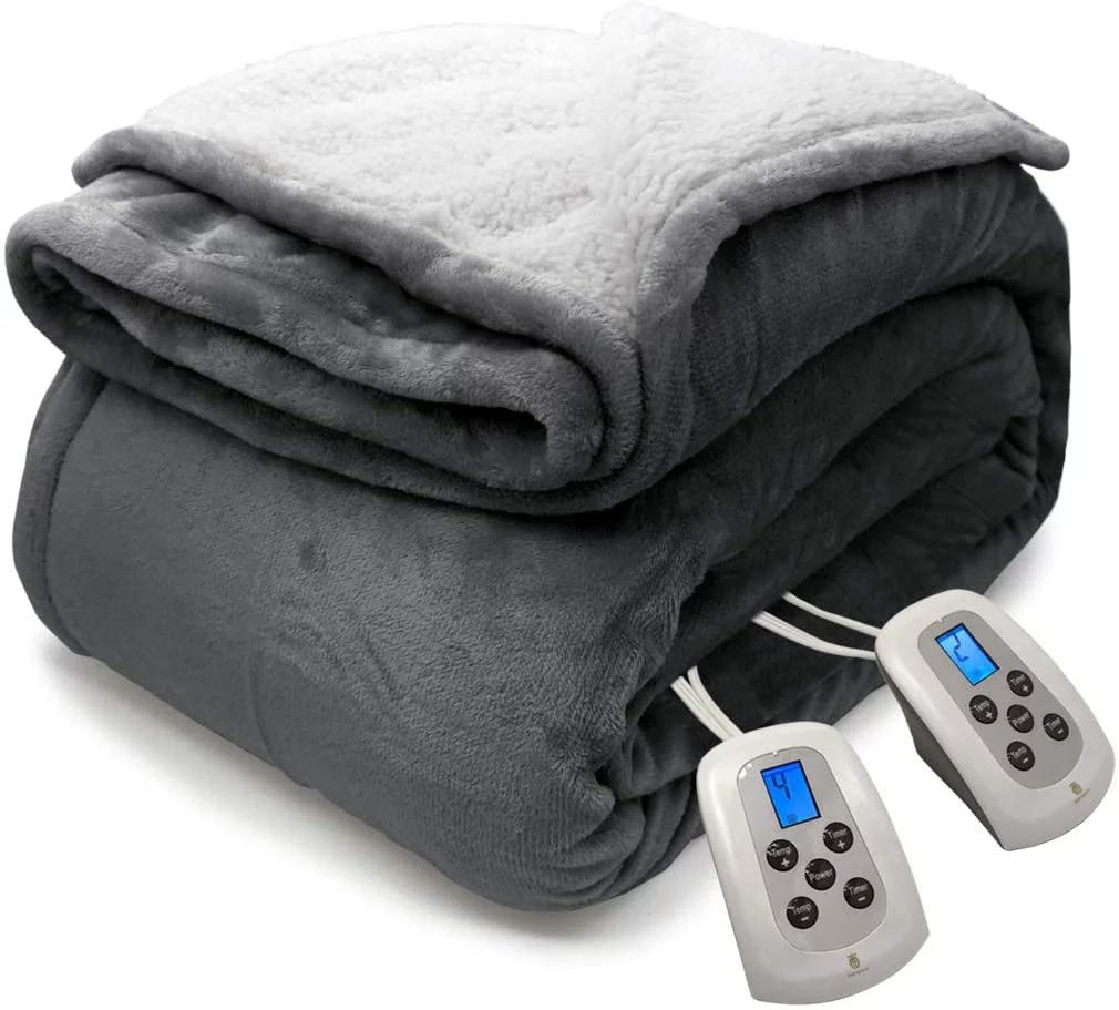 Heated Blanket Throw,Flannel Sherpa Washable and Comfortable Electric Blanket with 10 Heat Settings, Safety 10 Hours Auto-Off &amp;Dual Temperature Dual Control by One Blanket(King, Grey)