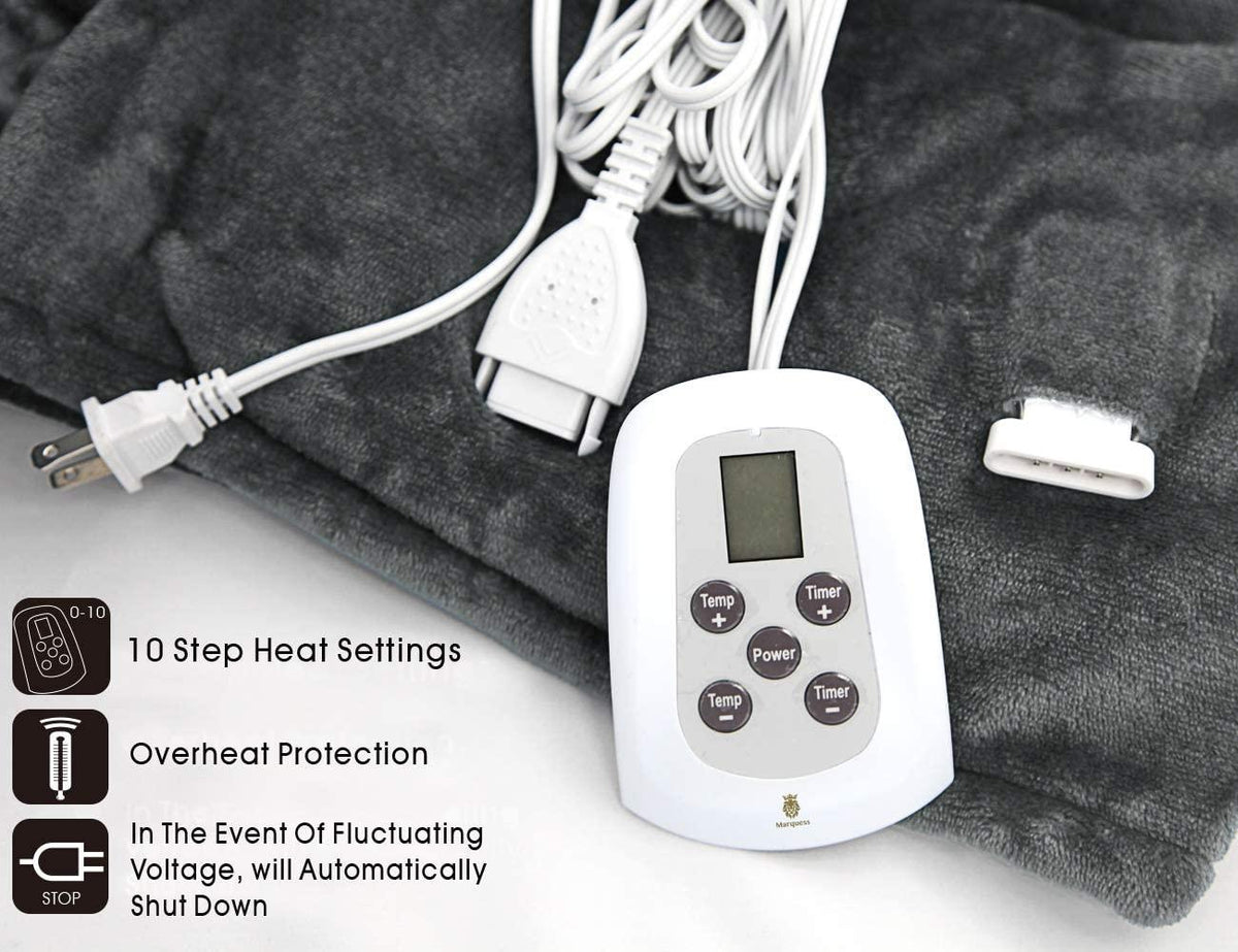 Heated Blanket Throw,Flannel Sherpa Washable and Comfortable Electric Blanket with 10 Heat Settings, Safety 10 Hours Auto-Off &amp;Dual Temperature Dual Control by One Blanket(King, Grey)