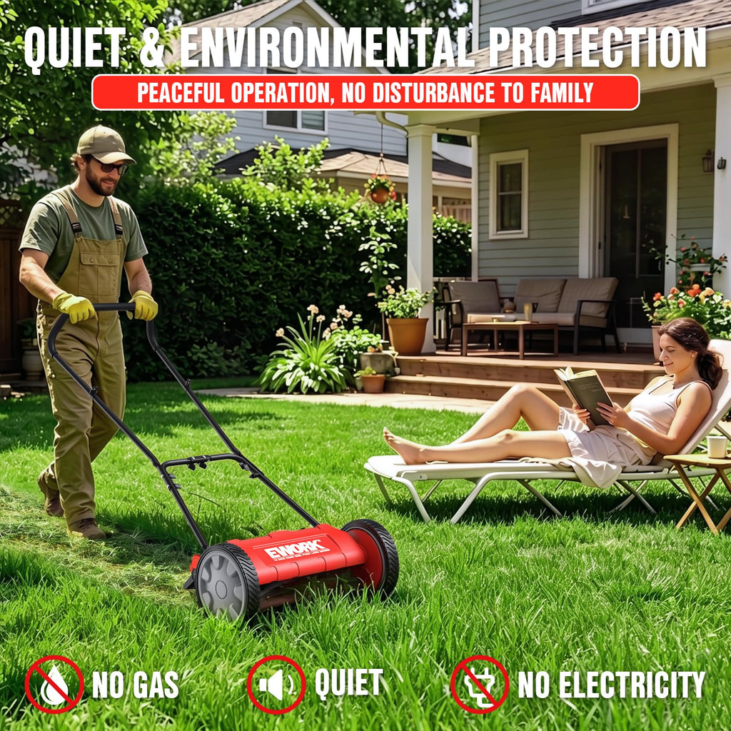 Push Reel Lawn Mower 23" with 5-Blade Cutting System for Lawn Care | Manual Lawn Mower with 4 Adjustable Cutting Heights, Sponge-Wrapped Handle, Tool-Assembly, Reel Mowers for Garden, Yard