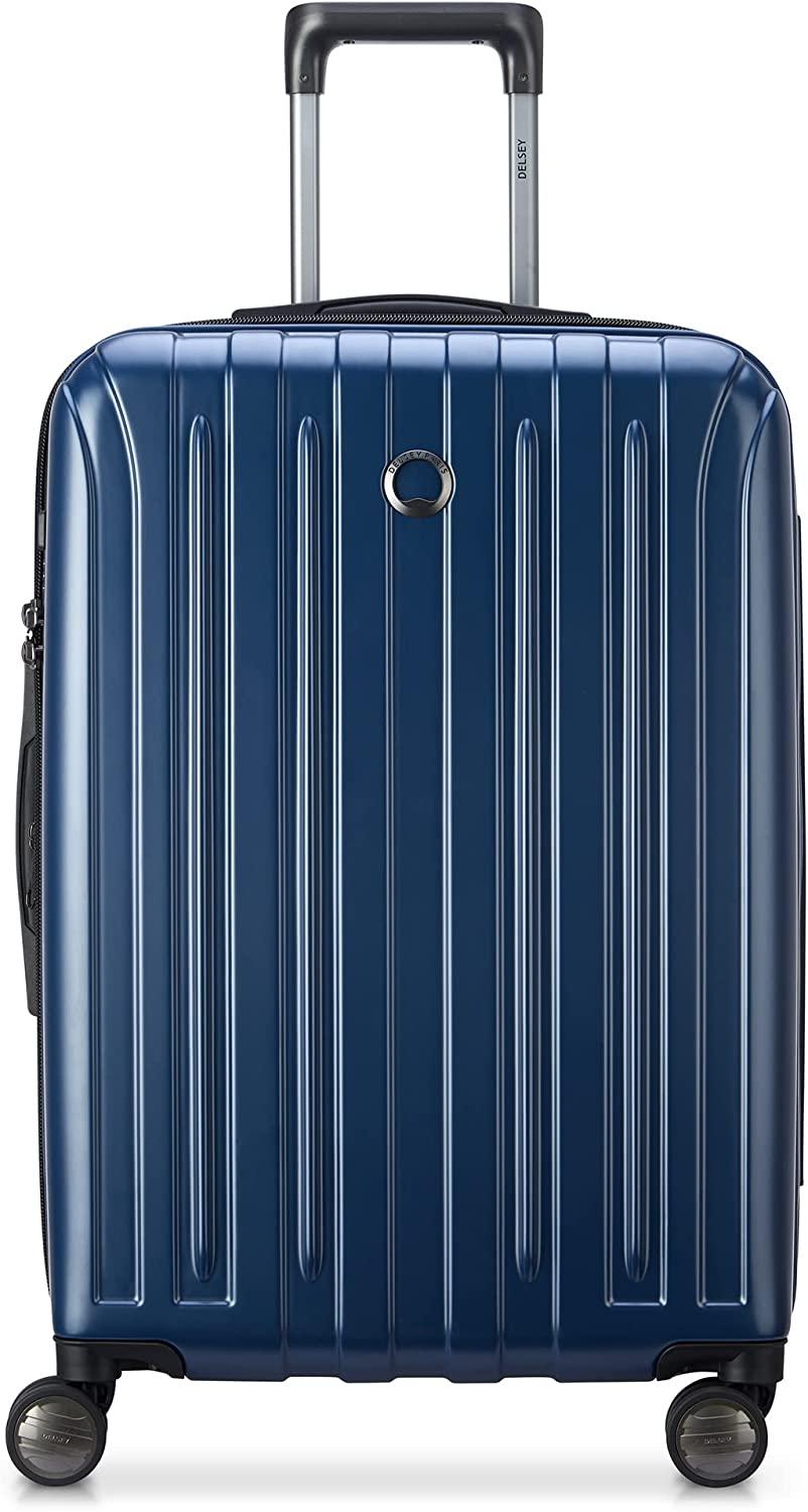Titanium Hardside Expandable Luggage with Spinner Wheels, Midnight Blue, Checked-Medium 25 Inch