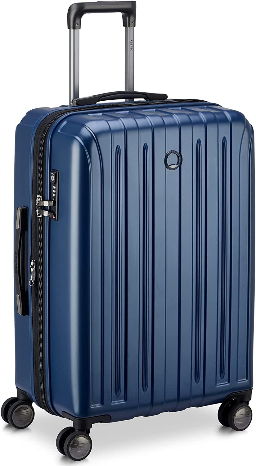 Titanium Hardside Expandable Luggage with Spinner Wheels, Midnight Blue, Checked-Medium 25 Inch