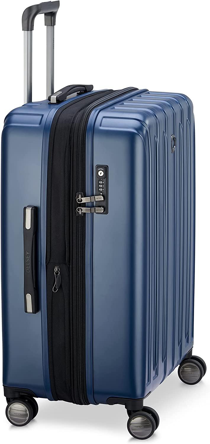 Titanium Hardside Expandable Luggage with Spinner Wheels, Midnight Blue, Checked-Medium 25 Inch