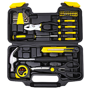 39 Piece Tool Set General Household Tool Kit - Basic Home Tool Set Small Hand Tool Kit with Plastic Toolbox StoraCase for Home GaraOffice ColleDormitory Use Yellow