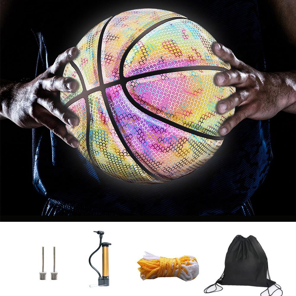 Atralife Glowing Reflective Basketball Soft Professional Luminous Reflective Night Colorful Basketball School Training Ball for Boys Teenager