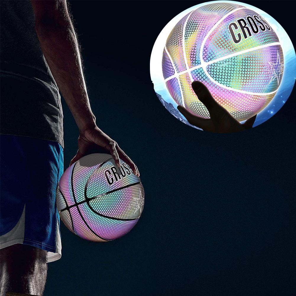 Glowing Reflective Basketball Soft Professional Luminous Reflective Night Colorful Basketball School Training Ball for Boys Teenager
