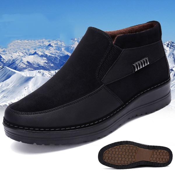 2021 Men's Casual Comfortable Flat Slip On Leather Warm Non-slip Shoes