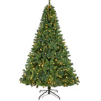 7.5ft Prelit Christmas Tree, Artificial Christmas Tree with 350 Warm White Lights and Metal Stand, 1250 Branch Tips Green Christmas Tree for Indoor Outdoor Home Holiday Decoration, TE1151