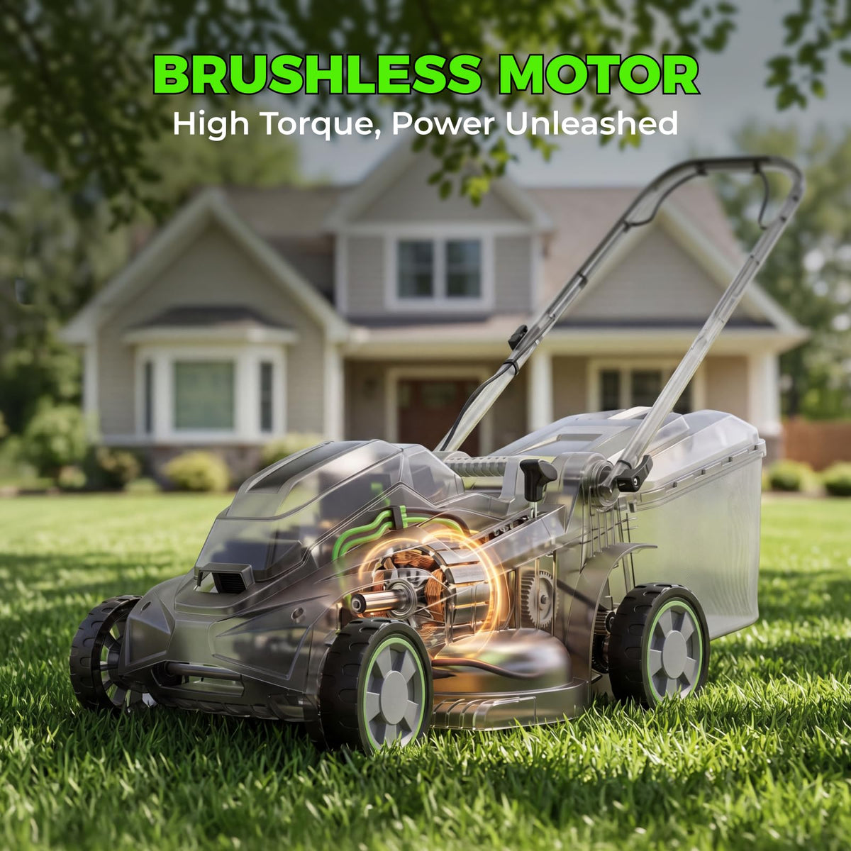 40V 17-Inch Cordless Lawn Mower, Brushless Electric Lawn Mower with Dual 4.0Ah Batteries &amp; Charger, 6 Cutting Heights, 2-in-1 Mulching &amp; Bagging