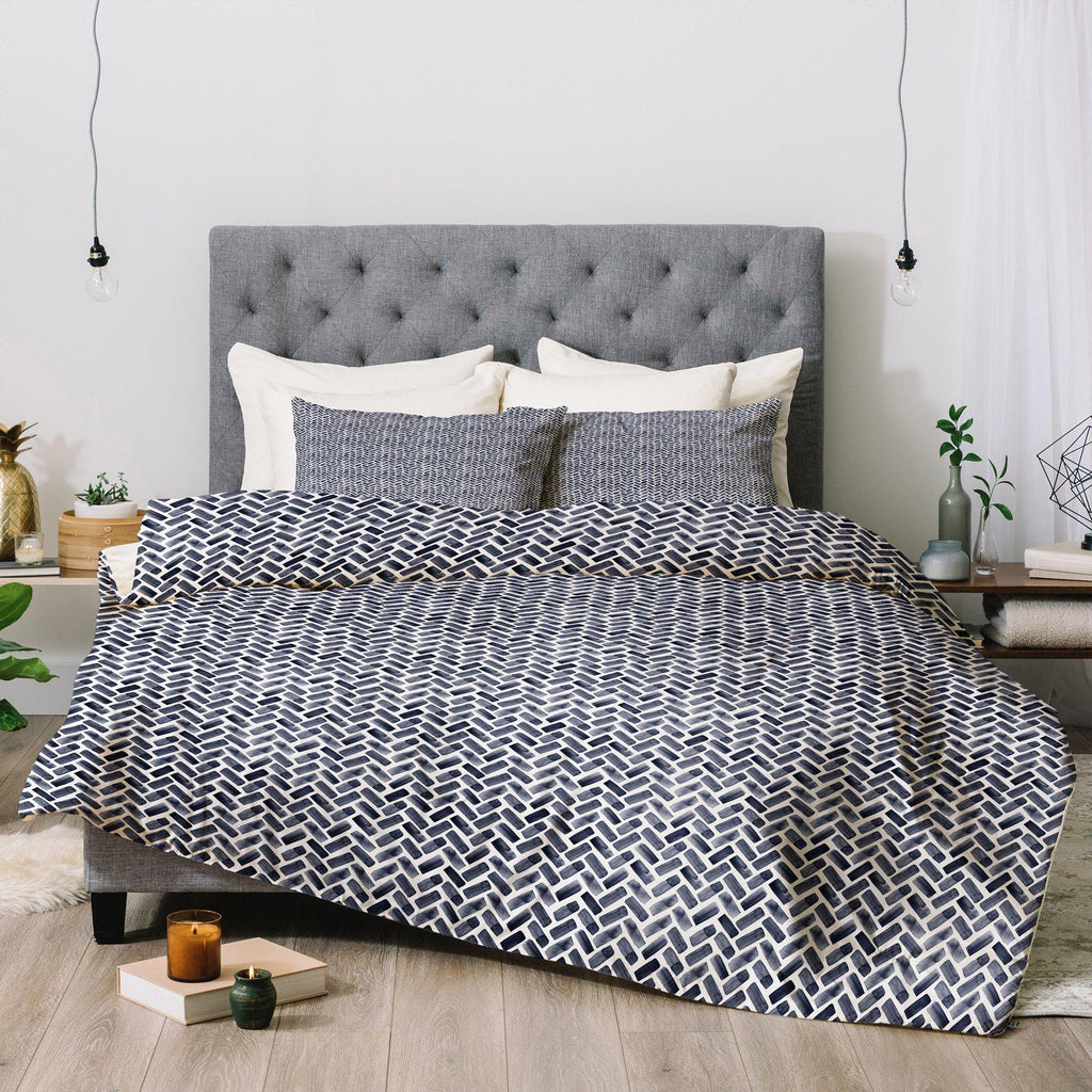 Little Arrow  Co Arcadia Herringbone In Indigo Comforter by Deny s