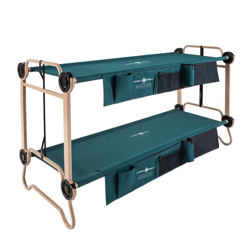 40 in. Green Bunkbable Beds with Leg Extensions and Bed Side Organizers (2-Pack)