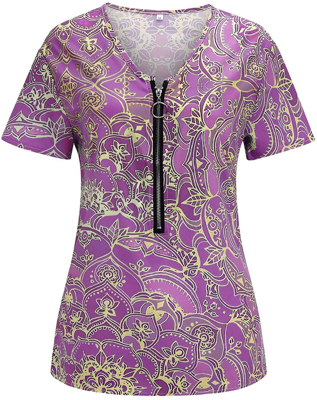 Women Summer Tops, Short Sleeve Sexy V Neck Zipper T-Shirts,Patchwork Casual Loose Fit Pullover Blouse
