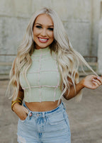 mock neck knit top - lime
