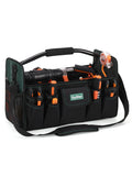 17 Inch Tool Bag,Electrician Tool Bags,Heavy Duty Open Top Tool Tote,31 Pocket Tool Box Organizer with  Steel Handle & Adjustable Shoulder Strap, Black/Green