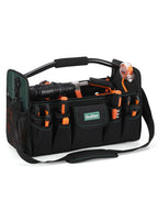 17 Inch Tool Bag,Electrician Tool Bags,Heavy Duty Open Top Tool Tote,31 Pocket Tool Box Organizer with  Steel Handle & Adjustable Shoulder Strap, Black/Green