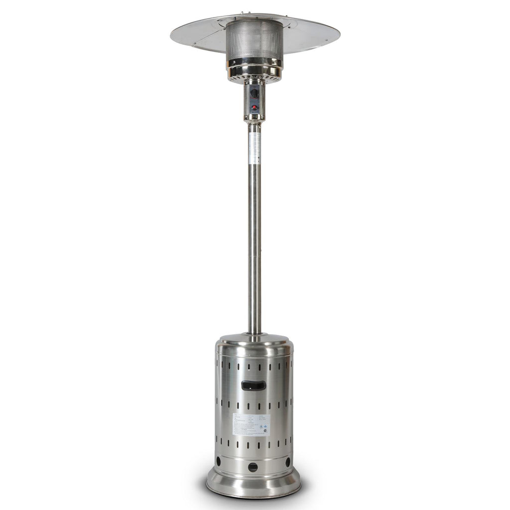 RTR 46000 Btu Propane Stainless Steel Mushroom Outdoor Patio Heater, With Two Smooth-Rolling Wheels, With Hose Set, With Black Cover, Pole In Two Pieces (Upper And Bottom)