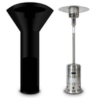 Dcenta 46000BTU Propane Stainless Steel Mushroom Outdoor Patio with Hollow Pattern on Tank housing, with Two Smooth-rolling Wheels,with Hose Set,with Black Cover,Pole in Two Pieces(Upper and Botto