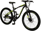 Eurobike E7 Adult Mountain Bike 18 inch Steel Frame 27.5 inch Muti Spoke Double Alloy Wheel Disc Brake 21 Speed Gears Full Suspension MTB Bicycle