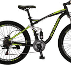 Eurobike E7 Adult Mountain Bike 18 inch Steel Frame 27.5 inch Muti Spoke Double Alloy Wheel Disc Brake 21 Speed Gears Full Suspension MTB Bicycle