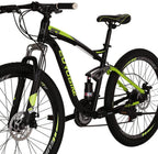 Eurobike E7 Adult Mountain Bike 18 inch Steel Frame 27.5 inch Muti Spoke Double Alloy Wheel Disc Brake 21 Speed Gears Full Suspension MTB Bicycle
