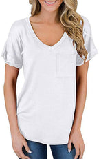 Women's Short Sleeve V-Neck Shirts Loose Casual Tee T-Shirt