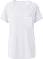 Women's Short Sleeve V-Neck Shirts Loose Casual Tee T-Shirt
