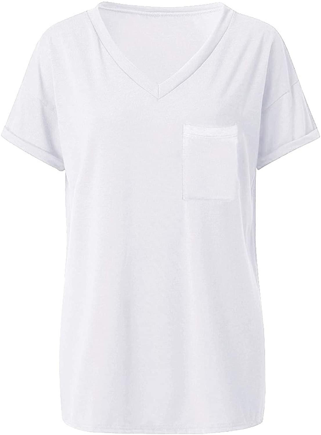 Women's Short Sleeve V-Neck Shirts Loose Casual Tee T-Shirt
