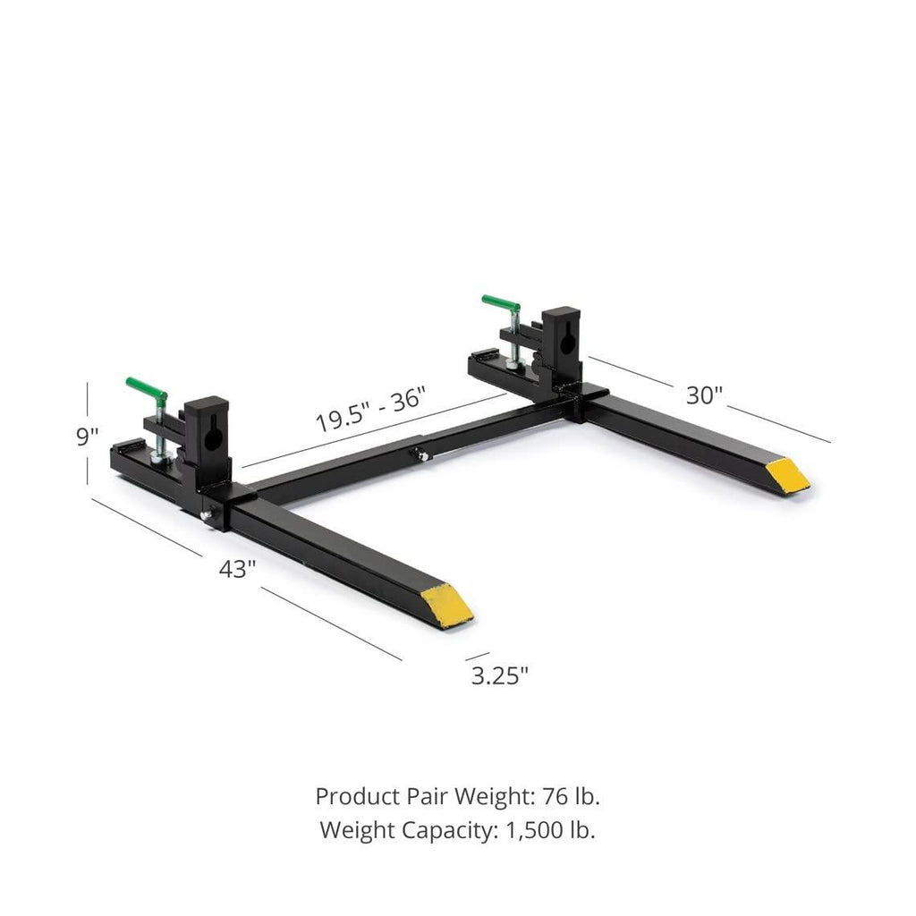 titan attachments light-duty clamp-on pallet forks 30" with stabilizer bar