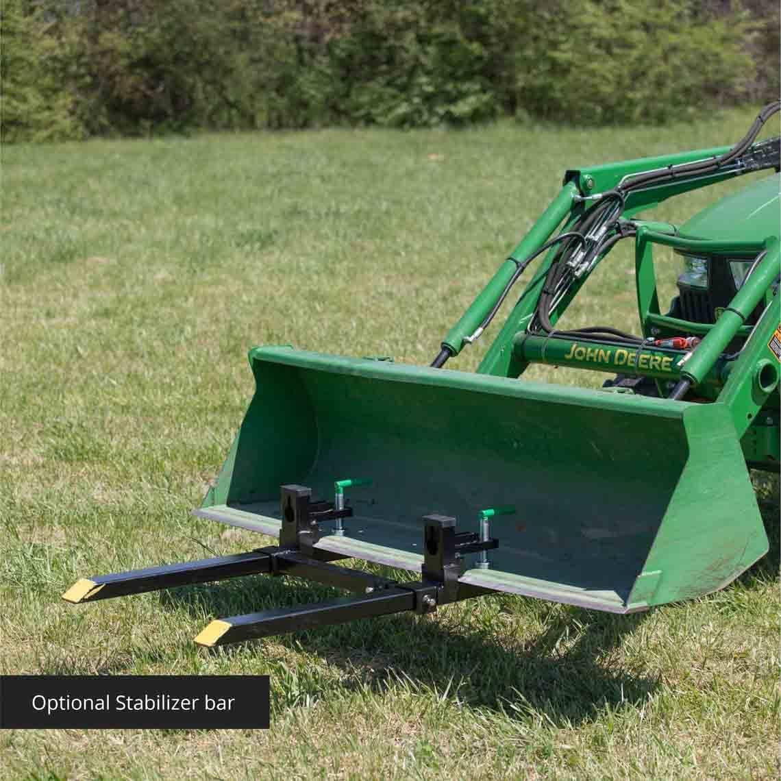 titan attachments light-duty clamp-on pallet forks 30" with stabilizer bar
