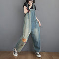 Women's Patch Loose Denim Straight Jumpsuit
