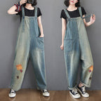 Women's Patch Loose Denim Straight Jumpsuit