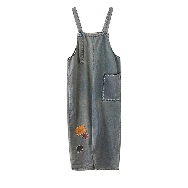 Women's Patch Loose Denim Straight Jumpsuit