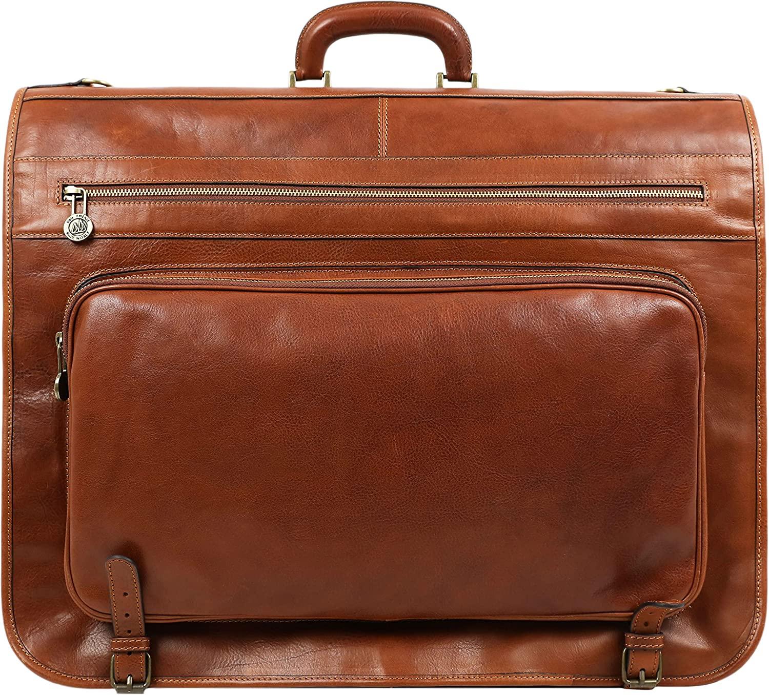 Leather Garment Bag Suit Duffel Slim Carry-on Suitcase Dress Protection Bag Brown – Time Resistance (Cognac)