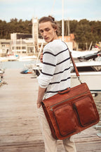 Leather Garment Bag Suit Duffel Slim Carry-on Suitcase Dress Protection Bag Brown – Time Resistance (Cognac)