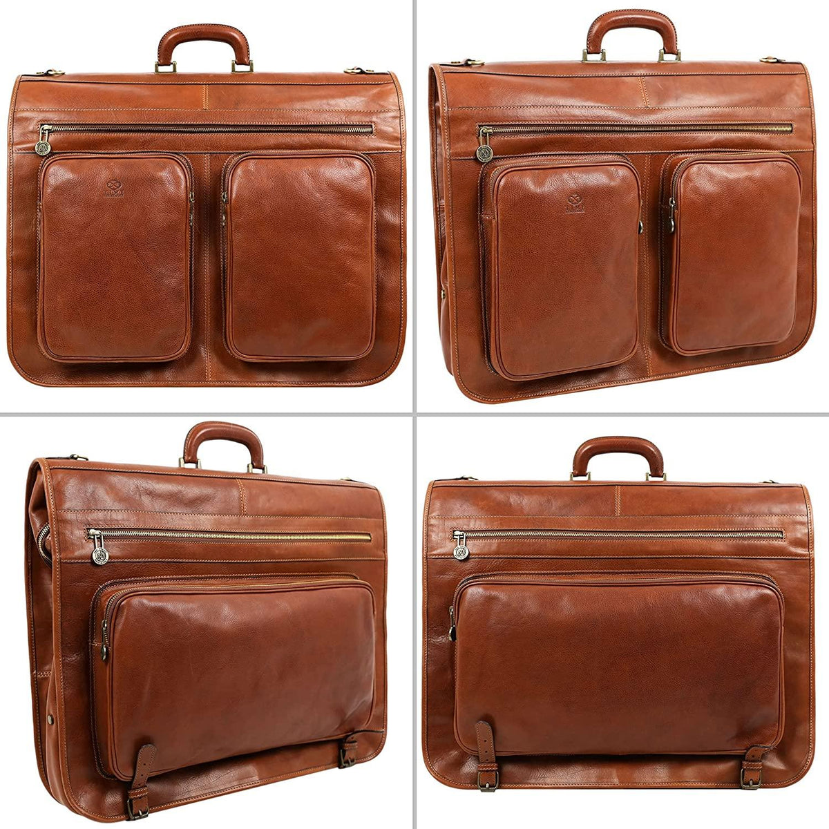 Leather Garment Bag Suit Duffel Slim Carry-on Suitcase Dress Protection Bag Brown – Time Resistance (Cognac)