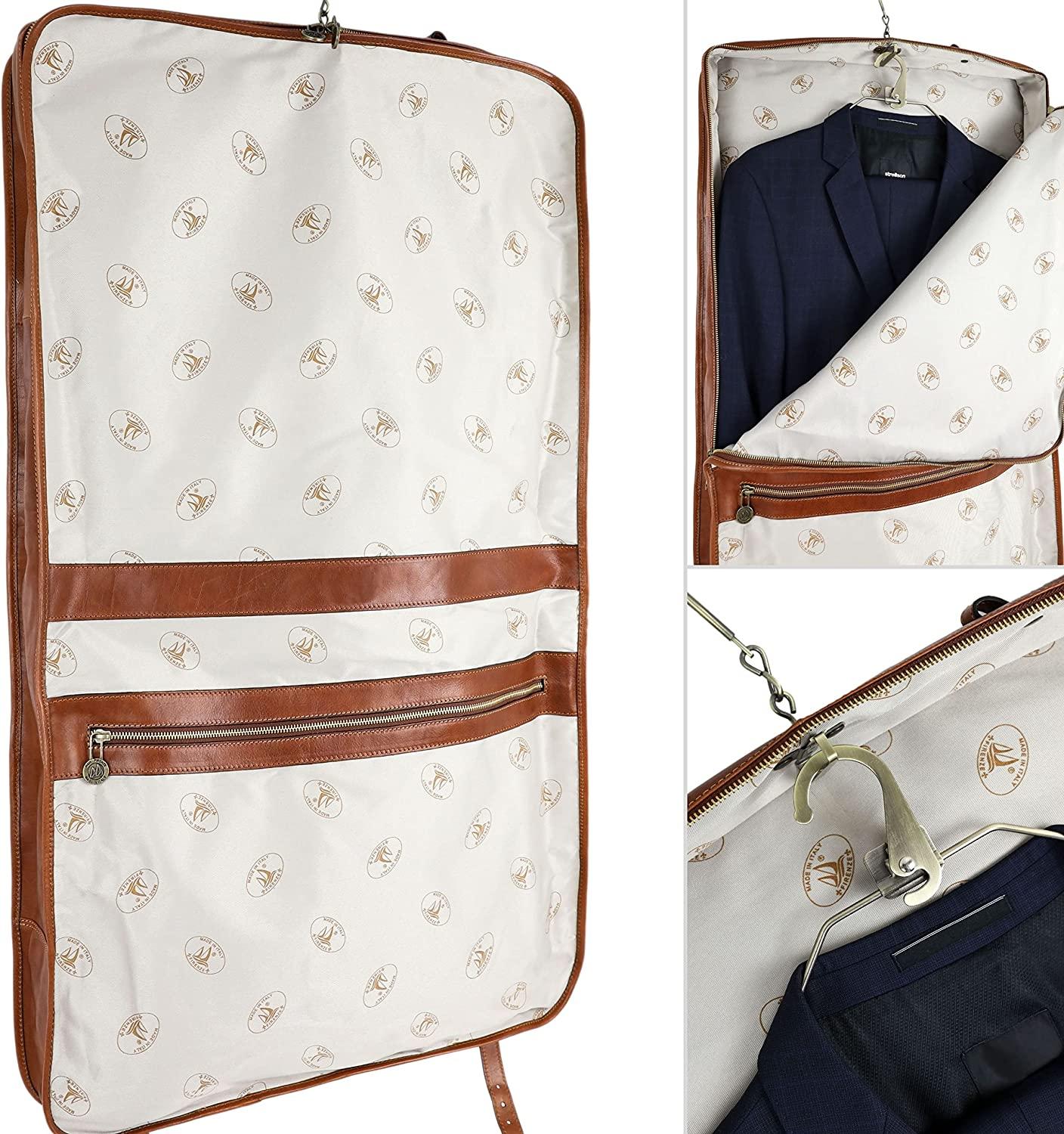 Leather Garment Bag Suit Duffel Slim Carry-on Suitcase Dress Protection Bag Brown – Time Resistance (Cognac)