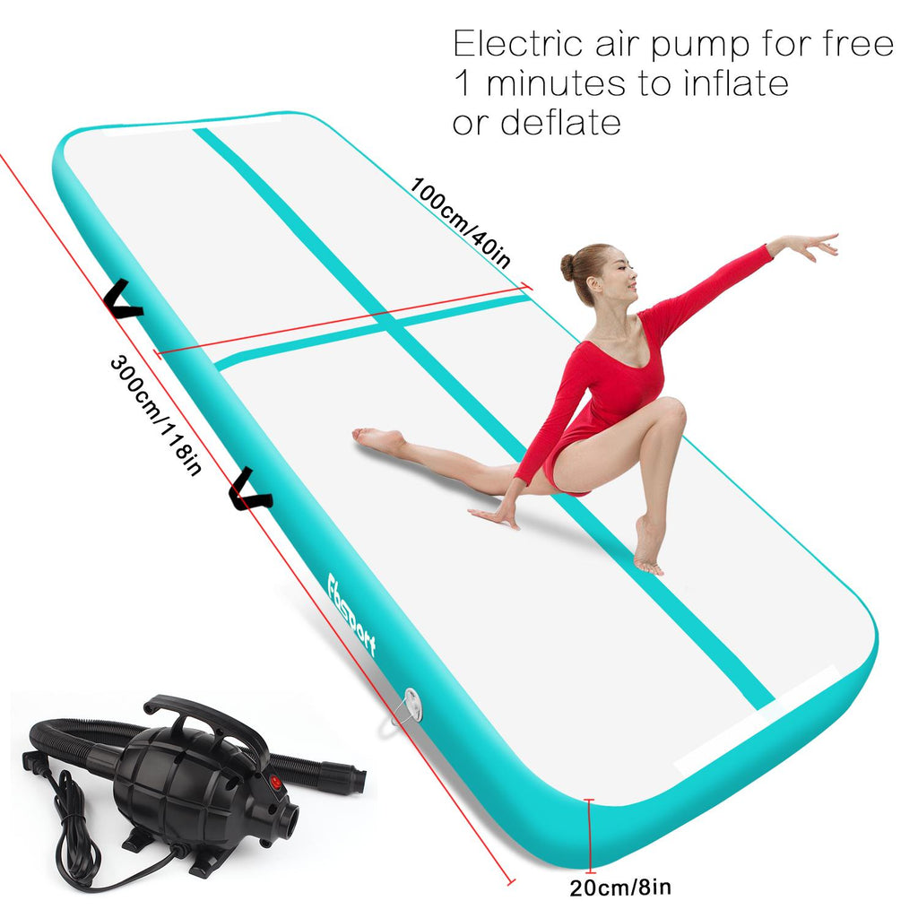 Green 3m/10ft 8inch thick Inflatable Air Track Tumbling Gymnastic Mat Floor Home Training W/ Pump Fbsport