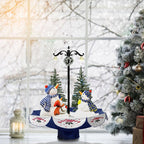 29 in. Christmas Snowy Indoor Snow-Family Scene with Blue Umbrella Base