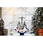 29 in. Christmas Snowy Indoor Snow-Family Scene with Blue Umbrella Base