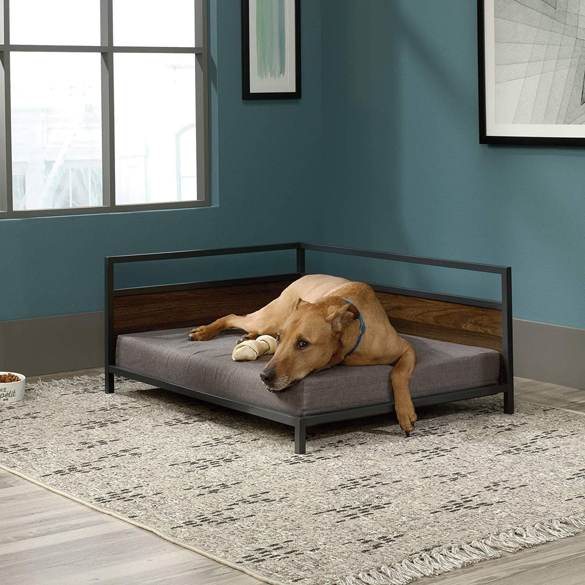 Sauder 424097 Corner Dog Bed - Large, Noble Walnut Finish