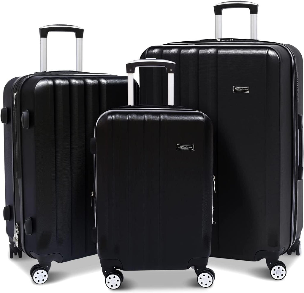 3 Pieces Luggage Sets Hardshell Carry On Suitcase Sets with Spinner Wheels (black, 3 piece set)