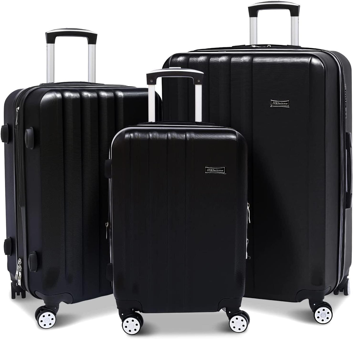 3 Pieces Luggage Sets Hardshell Carry On Suitcase Sets with Spinner Wheels (black, 3 piece set)