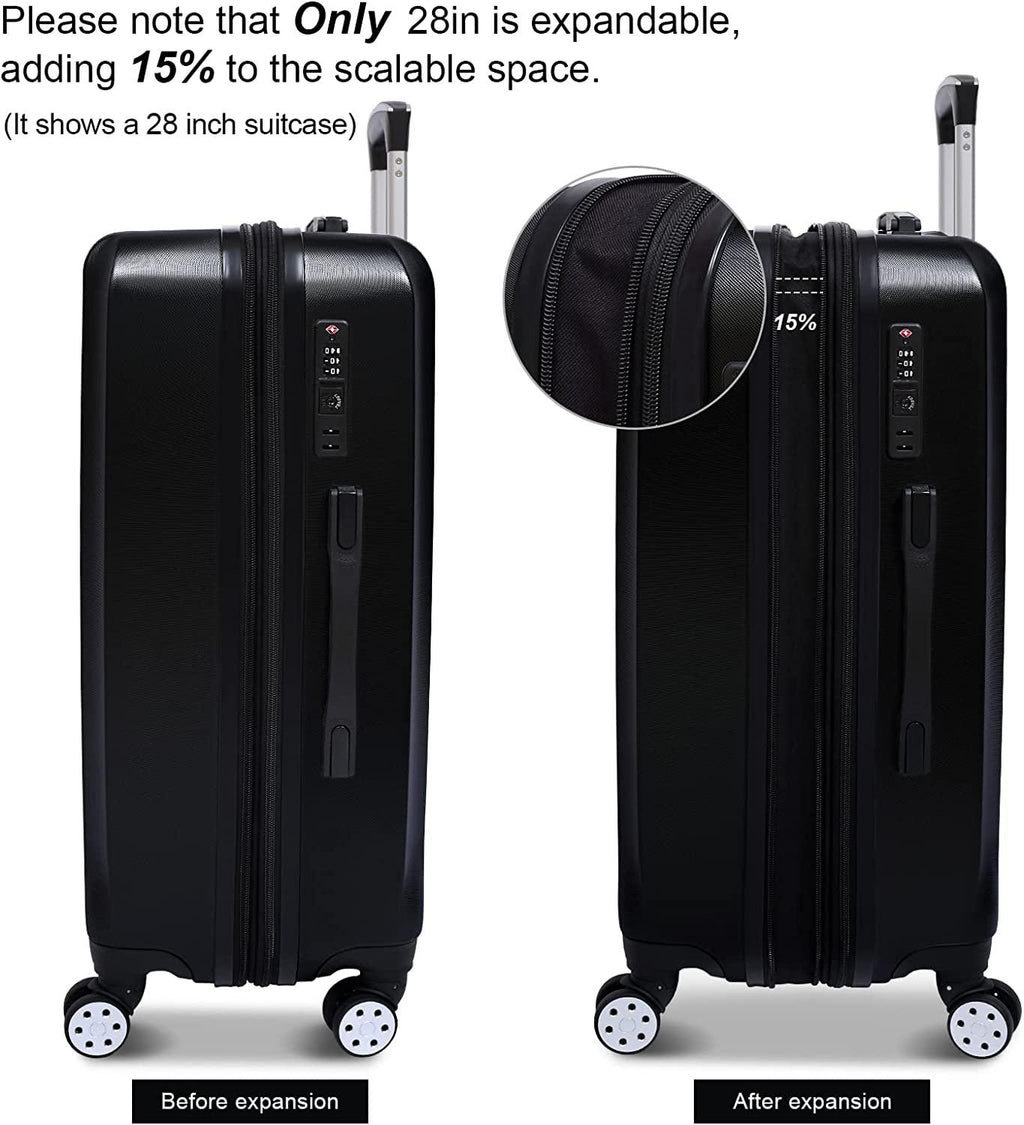 3 Pieces Luggage Sets Hardshell Carry On Suitcase Sets with Spinner Wheels (black, 3 piece set)